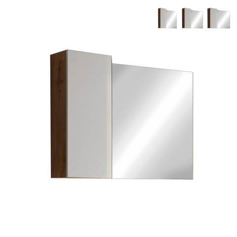 Badezimmerspiegel mit einer Tür, LED-Licht, weiß, Eichenholz Pilar BW Aktion