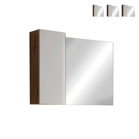 Badezimmerspiegel Säule 1 Tür LED-Licht Weiß Eiche Holz Pilar BW Aktion