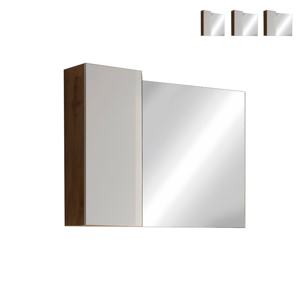 Badezimmerspiegel mit einer Tür, LED-Licht, weiß, Eichenholz Pilar BW