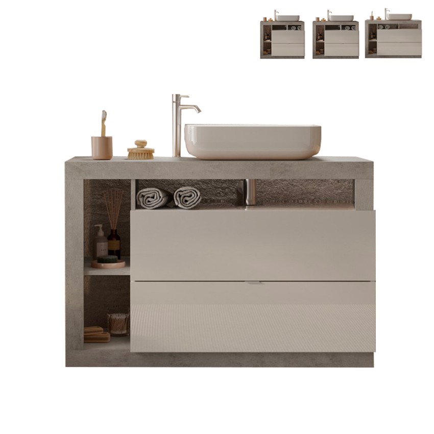 Badezimmerset Standmodell mit Waschbecken, 2 Schubladen, Weiß/Grau-Beton, Jarad BC Aktion Badezimmerset Standmodell mit Waschbecken, 2 Schubladen, Weiß/Grau-Beton, Jarad BC Aktion