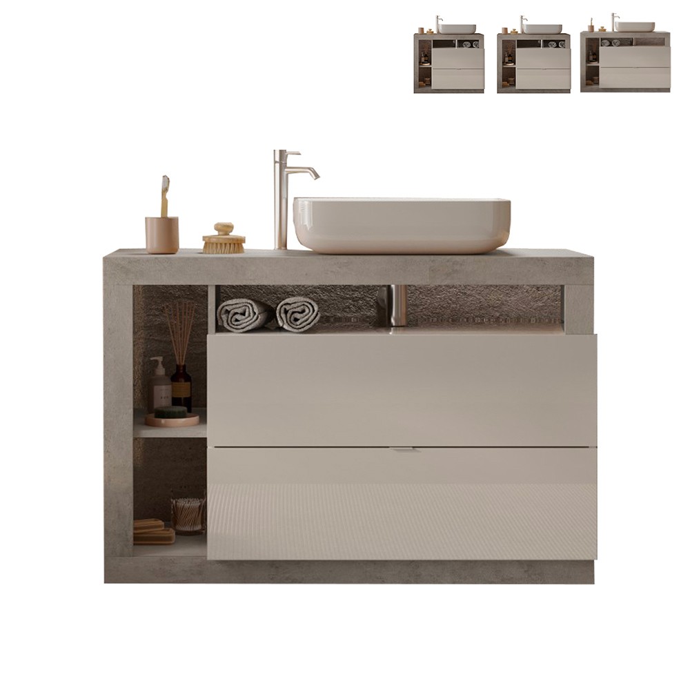 Mobiles Badezimmer auf dem Boden, Waschbecken mit 2 Schubladen, weiß-grauer Zement Jarad BC