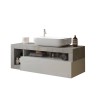 Schwebendes Badezimmermobiliar mit Schubladenwaschbecken in glänzendem weißen-grauen Kura BC. Eigenschaften