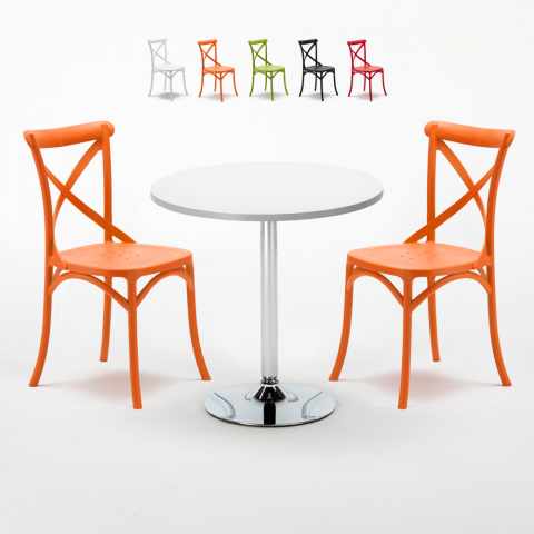 Weiß Tisch und 2 Stühle Farbiges Polypropylen-Innenmastenset Vintage Long Island Aktion