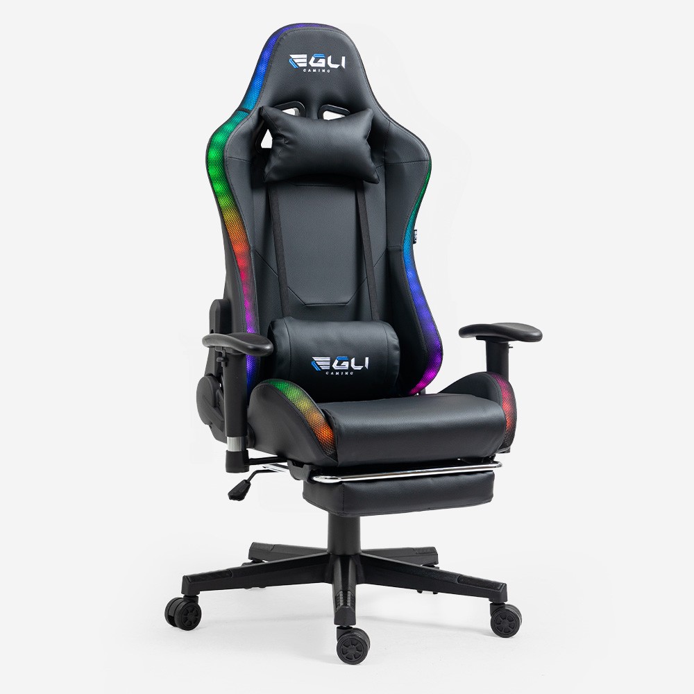 Ergonomischer Gamingstuhl mit Fußstütze Sessel LED RGB The Horde Comfort