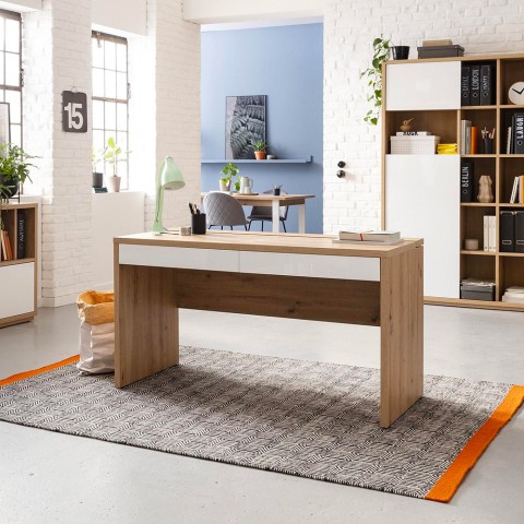 Schreibtisch für Smart Working mit 2 Schubladen, Klappbarer Tür und den Maßen 140x60cm Jimi Aktion