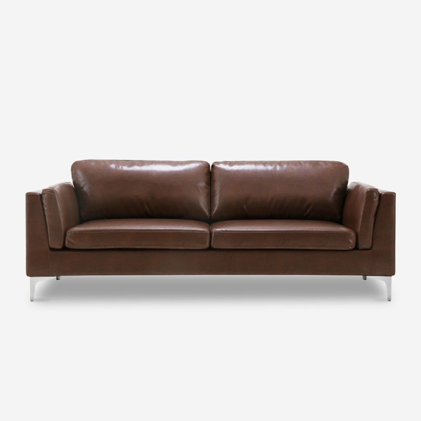 3-Sitzer Sofa Gepolstert Kunstleder Braun Industriell Vintage Corneel