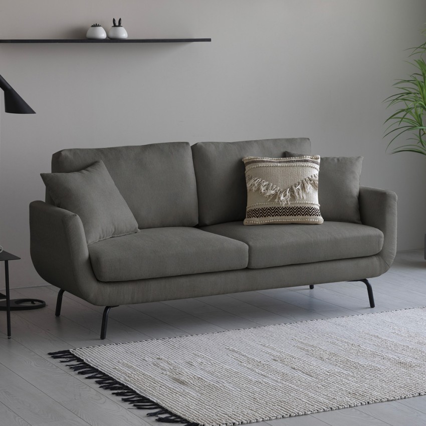 Moderne nordische 3-Sitzer-Sofa im essentiellen Stil, graues Folkerd-Gewebe.