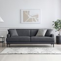 Bequemes 3-Sitzer-Sofa Design mit Metallbeinen, 200 cm, schwarzer Egbert-Stoff.