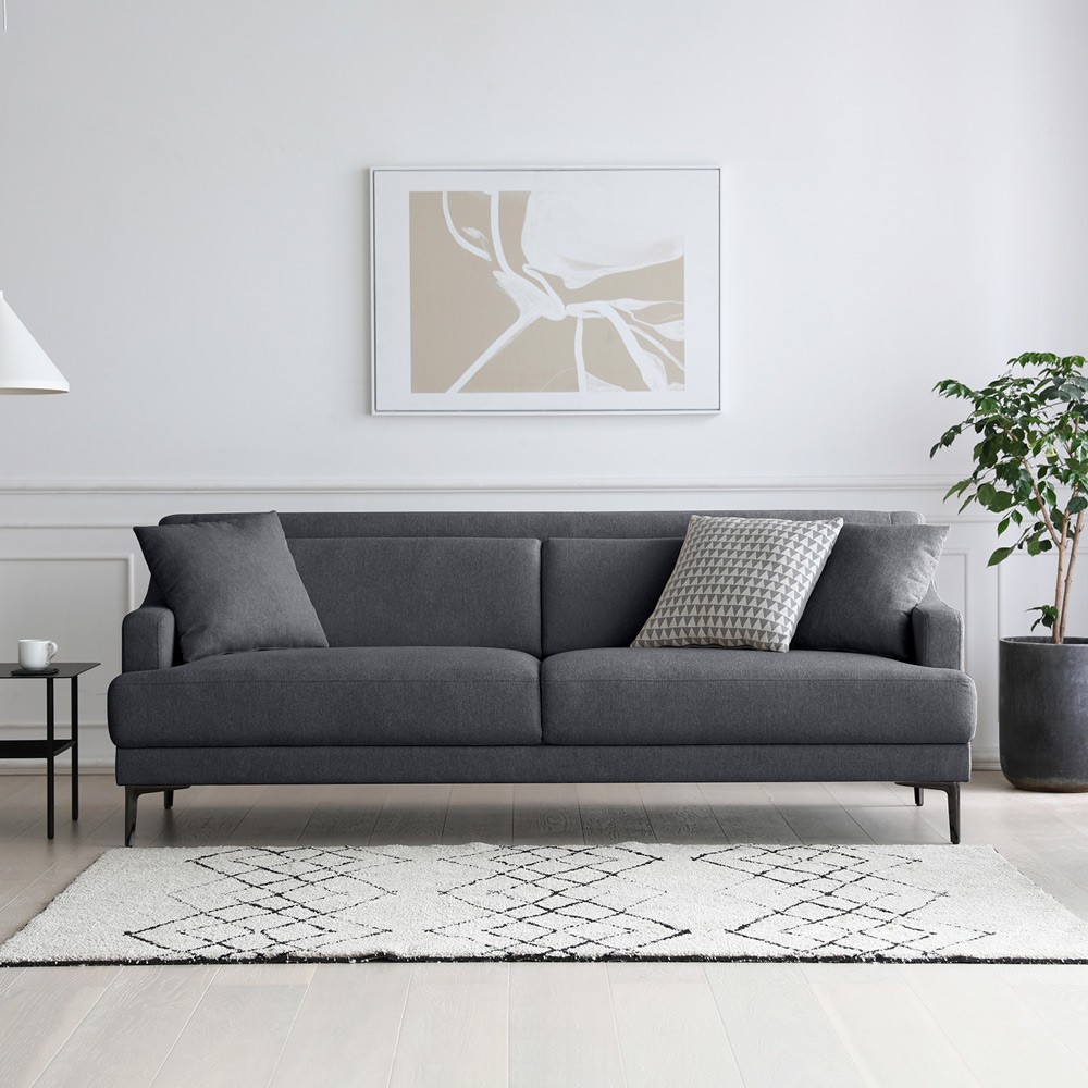 Bequemes 3-Sitzer Design Stoff Sofa, 200 cm in schwarz mit Metallfüßen Egbert 