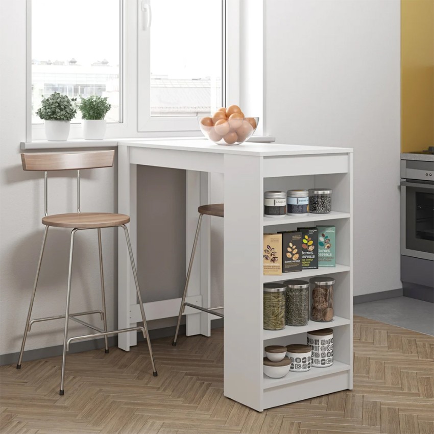 Hoher Tisch Barhocker Küchenhalbinsel H103cm Seitliche Regale Petra
