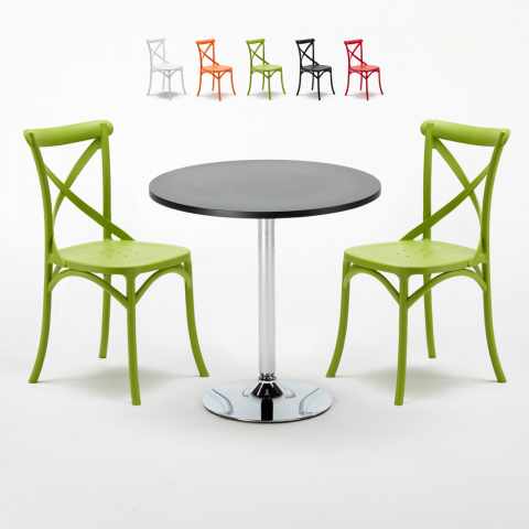 Schwarz Rund Tisch und 2 Stühle Farbiges Polypropylen-Innenmastenset Vintage Cosmopolitan Aktion