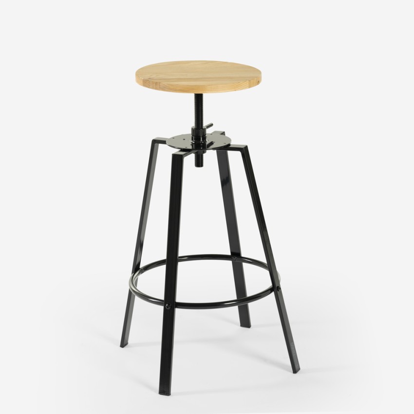 Industriestil Barhocker Küche Metall verstellbar Holzplatte Disk