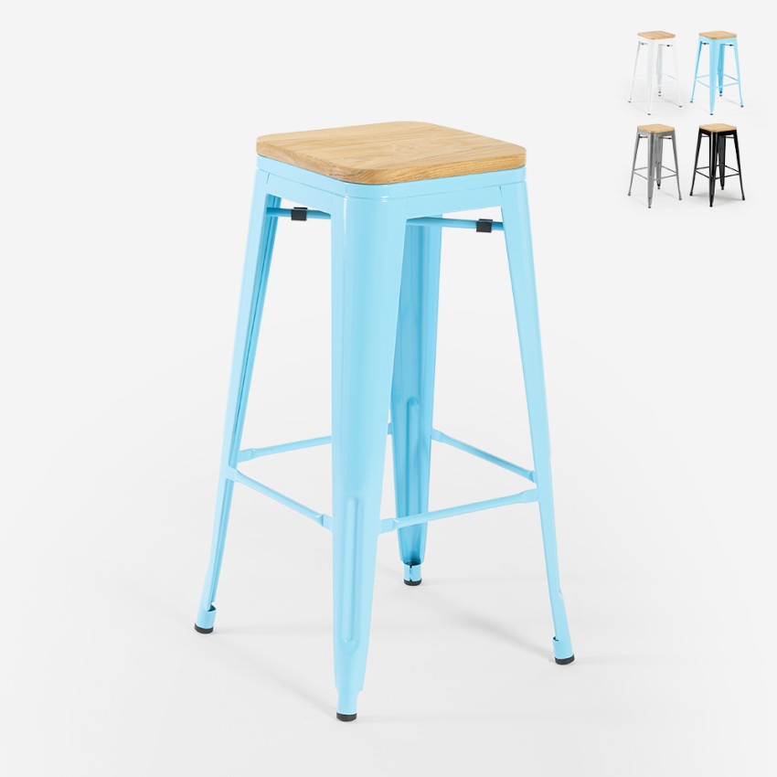 Hoher Barhocker Küche h78cm industriell Holzplatte steel up wood