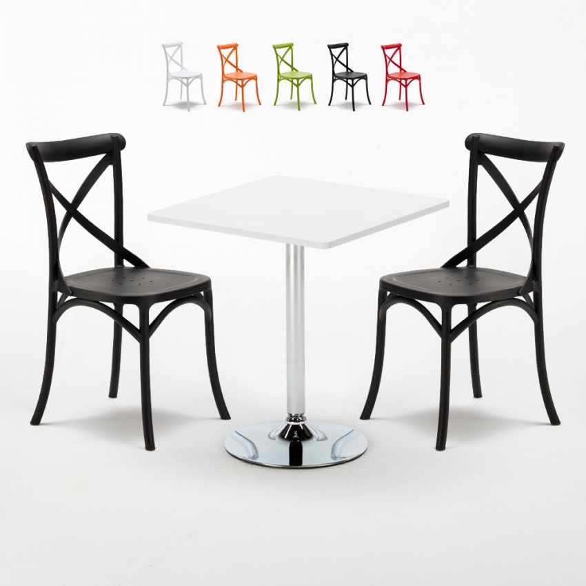 Weiß Quadratisch Tisch und 2 Stühle Farbiges Polypropylen-Innenmastenset Vintage Cocktail Aktion Weiß Quadratisch Tisch und 2 Stühle Farbiges Polypropylen-Innenmastenset Vintage Cocktail Aktion