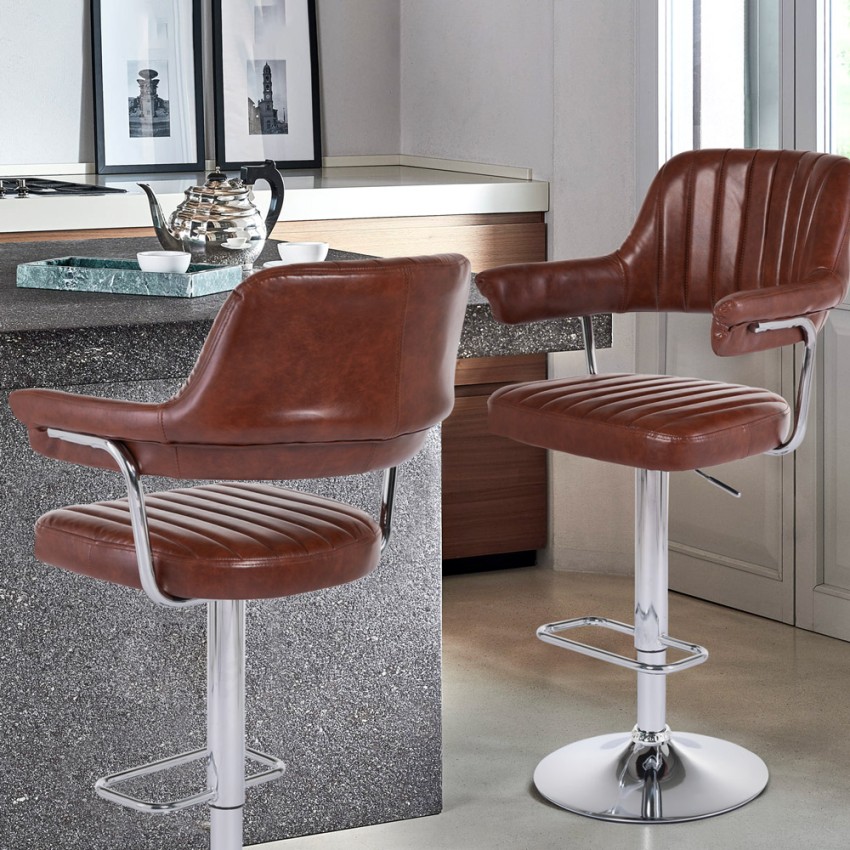 Hocker Bar Küche Kunstleder Armlehnen Verstellbar Verchromter Sockelbase Tampa