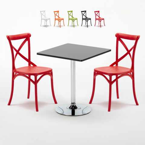 Schwarz Quadratisch Tisch und 2 Stühle Farbiges Polypropylen-Innenmastenset Vintage Mojito