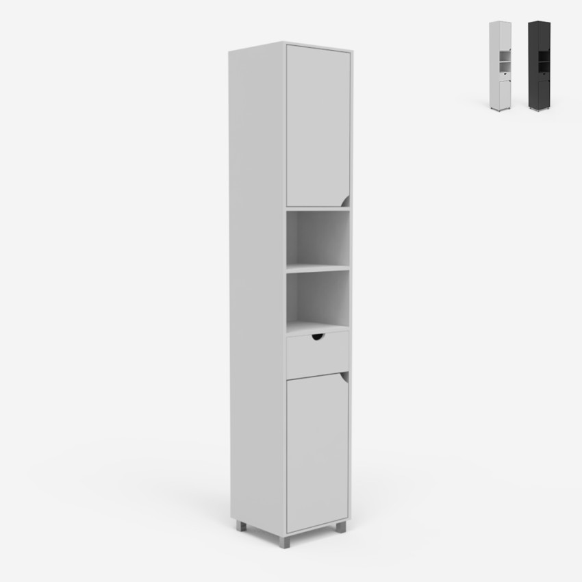 Moderner hoher Schrank mit 2 Türen, 1 Schublade und 2 Regalen Badezimmer Konyves Aktion Moderner hoher Schrank mit 2 Türen, 1 Schublade und 2 Regalen Badezimmer Konyves Aktion