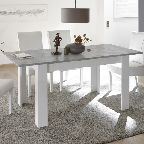Ausziehbarer Tisch 90x137-185cm hochglanzweiß grauer Beton Sly Basic Aktion