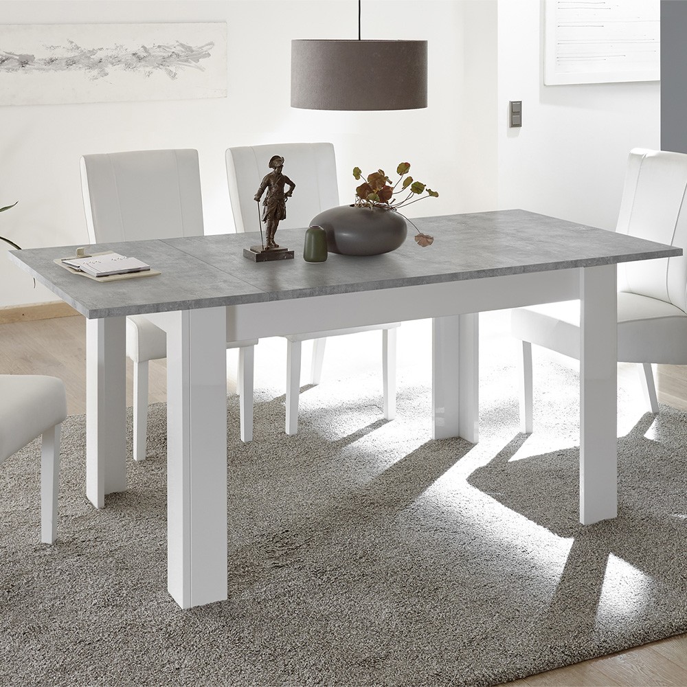 Erweiterbarer Tisch 90x137-185cm, glänzendes weißes und betongraues Sly Basic.