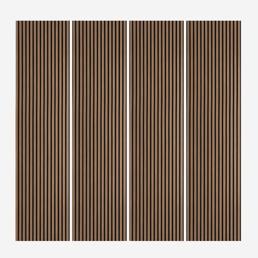 4 x Akustikpaneele aus Holz 240x60cm für Wand Design Dunkles Nussbaum Kover-NS Aktion