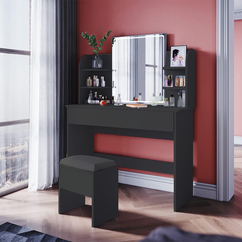 moderner Schminktisch mit LED Lichtern in Schwarz - Astrid Black.