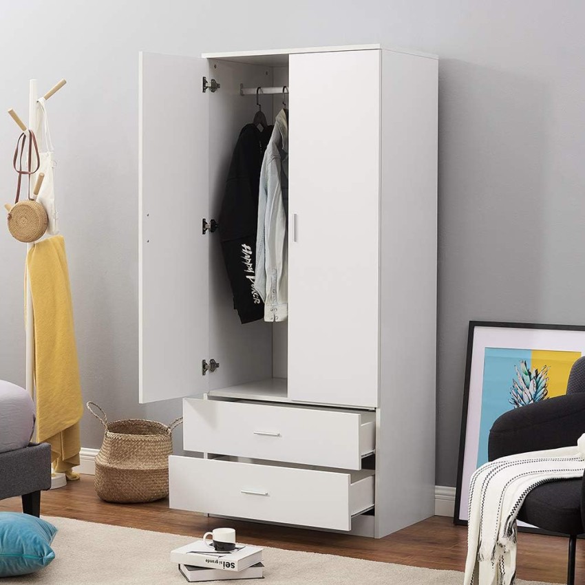  Gilafa: Kleiderschrank-Schlafzimmer-2-Türen-2-Schubladen-weiß 