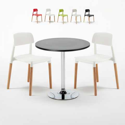 Schwarz Rund Tisch und 2 Stühle Farbiges Polypropylen-Innenmastenset Barcellona Cosmopolitan