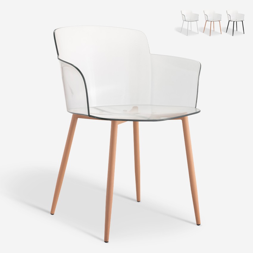 Transparenter Stuhl mit Armlehnen und Holzbeinen Suntree Verkauf Transparenter Stuhl mit Armlehnen und Holzbeinen Suntree Verkauf