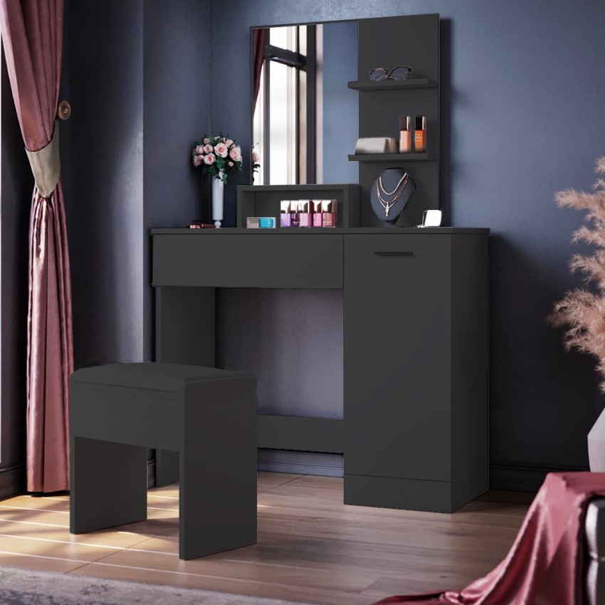 Schminktisch Make Up Spiegel Schublade Hocker Schwarz Suzie Black