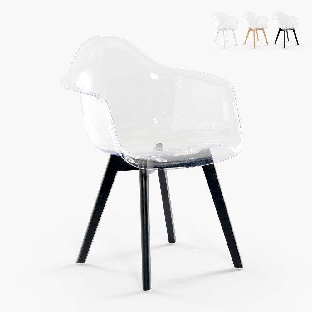 Moderne Transparente Polycarbonat Sessel mit Holzbeinen Arinor