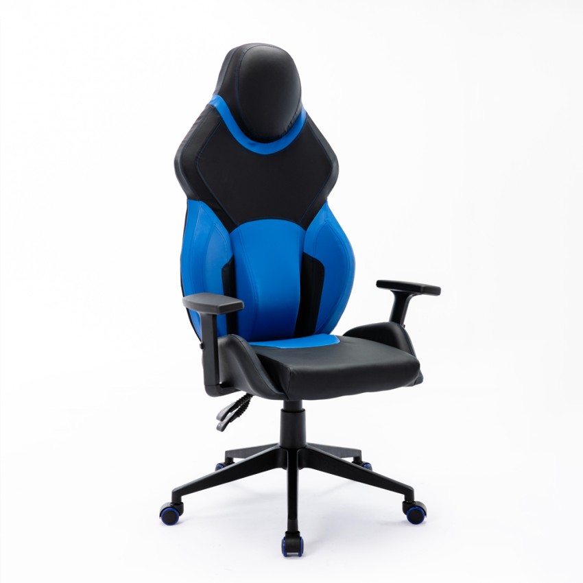 Ergonomischer Gaming-Sessel Kunstleder Schwarz Blau Portimao Sky