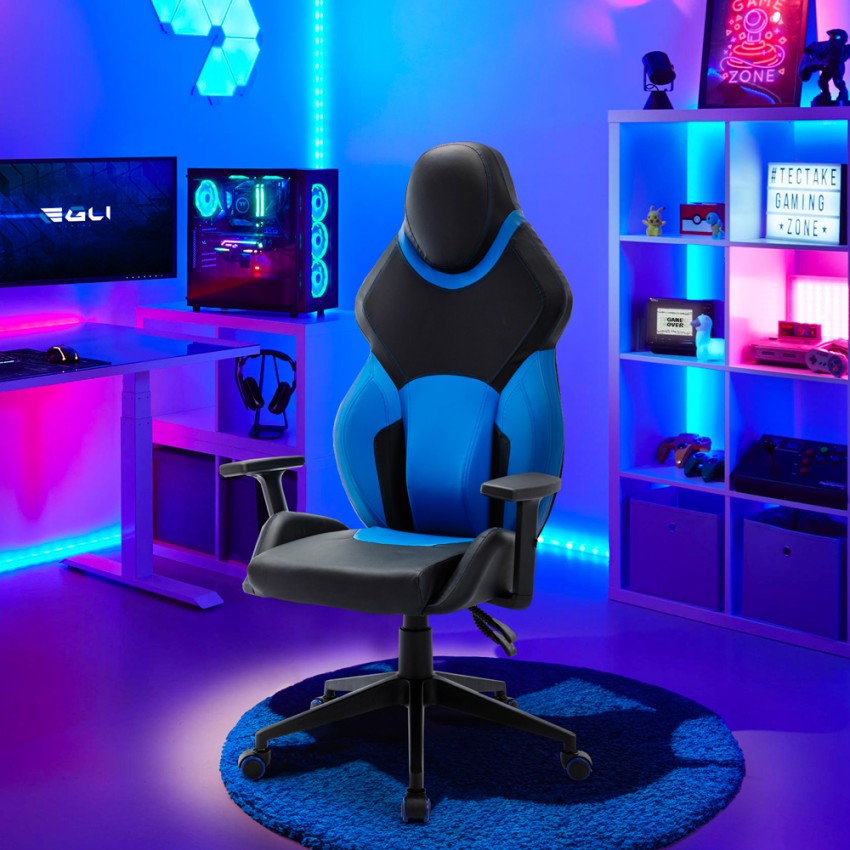 Stuhl Sessel Gaming Ergonomisch Kunstleder Schwarz Blau Portimao Sky