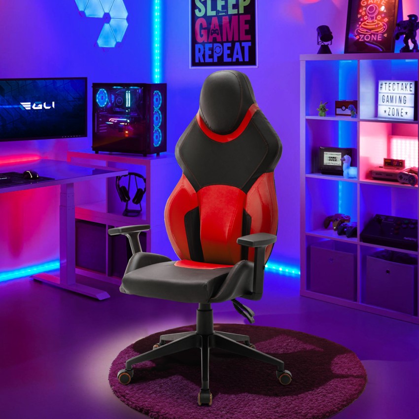 Ergonomischer Gaming-Stuhl Verstellbar Kunstleder Rot Schwarz Portimao Fire