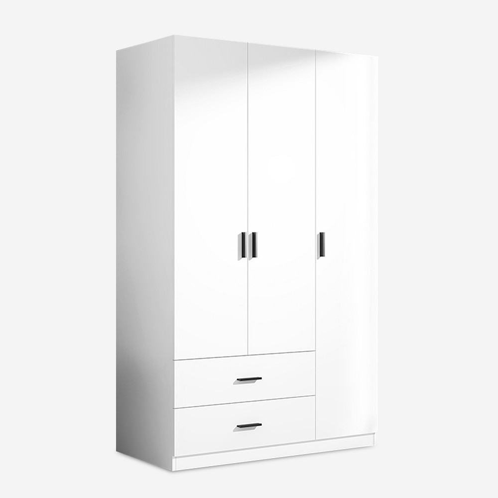 Kleiderschrank Schrank für Schlafzimmer 3 Türen 2 Schubladen in Weiß Endus