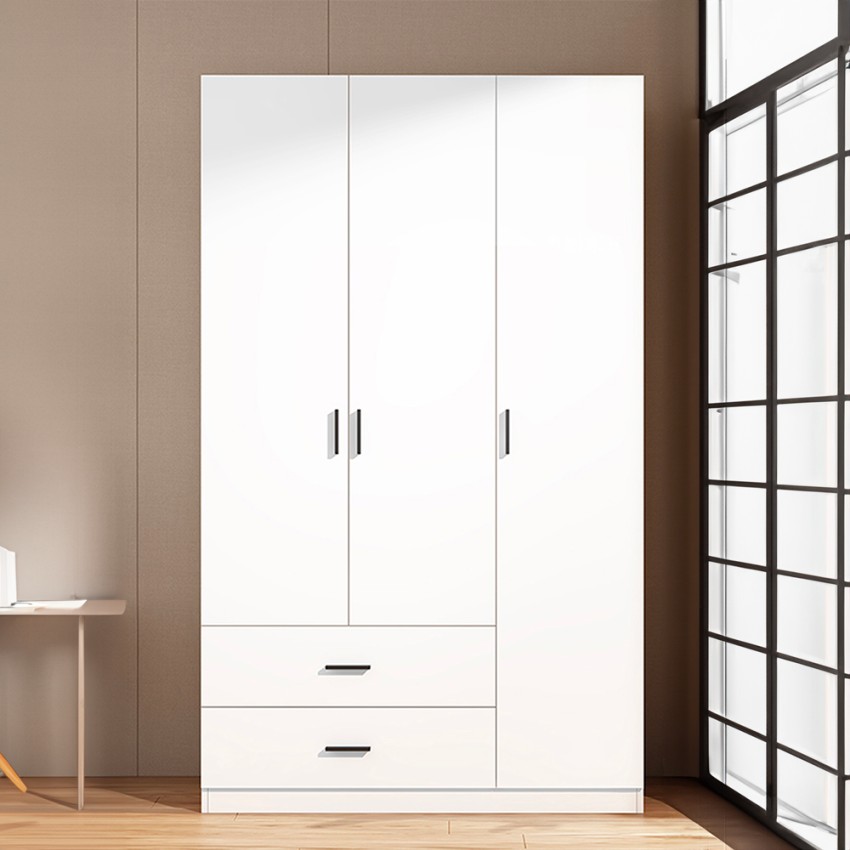  Endus: Kleiderschrank Schlafzimmer 3 Türen 2 Schubladen weiß. 