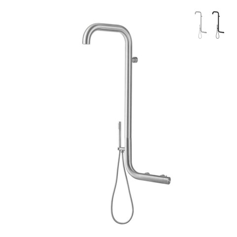 Moderne Wanddusche aus schwarzem, mattem Edelstahl mit Handbrause Arborea Aktion