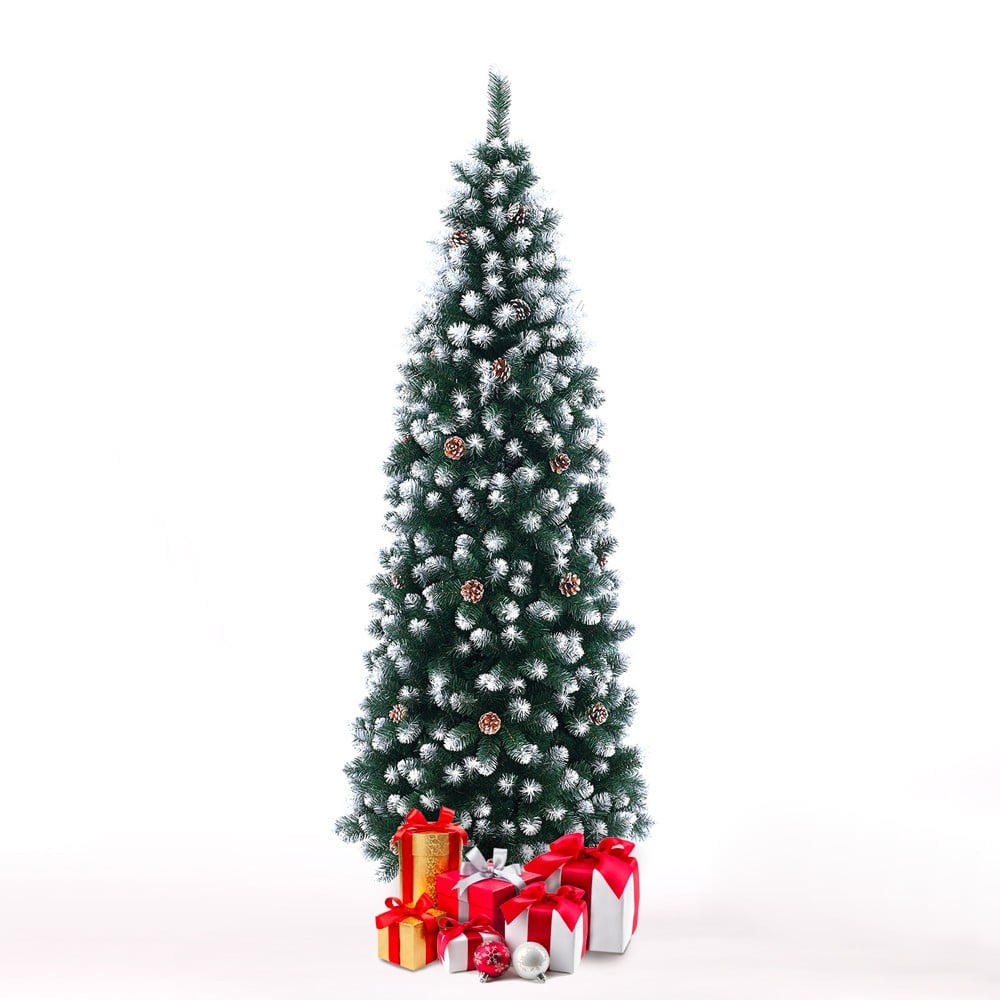 künstlicher verschneiter Weihnachtsbaum 180 cm grün mit Tannenzapfen Poyakonda