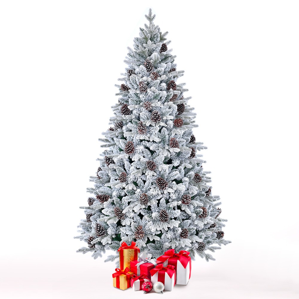 Künstlicher geschmückter und verschneiter 240cm Weihnachtsbaum mit Tannenzapfen Uppsala