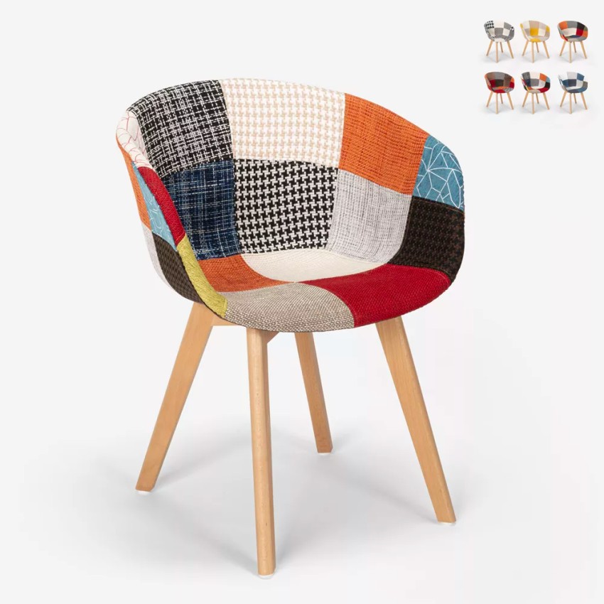 Stuhl patchwork nordisches Design Holz und Stoff Küche Bar Restaurant Pigeon
