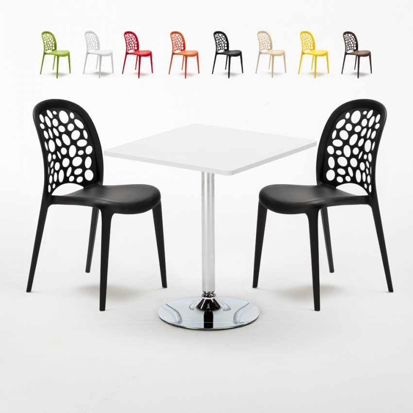 Weiß Quadratisch Tisch und 2 Stühle Farbiges Polypropylen-Innenmastenset Wedding Cocktail