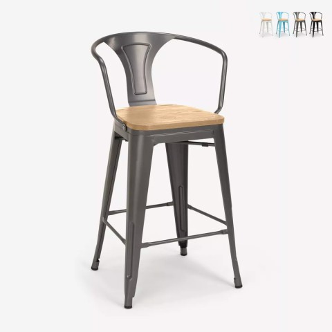 Tolix Stil hoher Hocker industrielles Design Bar Küche Stahl Holz zurück Licht Aktion