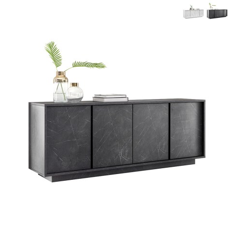 Moderne Design-Kommode mit 4 Türen in Marmoroptik 180x43x79cm Athens Aktion
