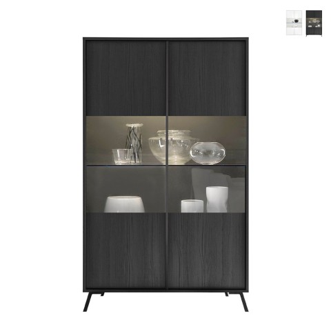 Moderne Design-Vitrine für Wohnzimmer, 2 Glastüren, Modell Bellac Aktion