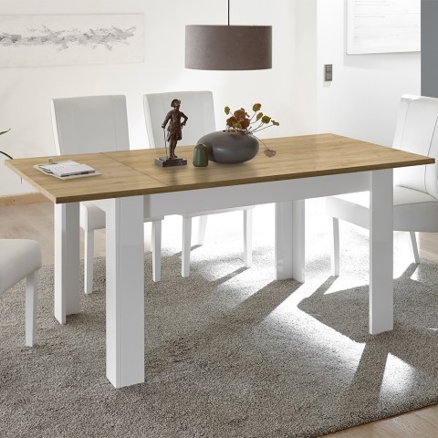 Ausziehbarer Esstisch Weiß Hochglanz Eiche 90x137-185cm Bellevue Aktion