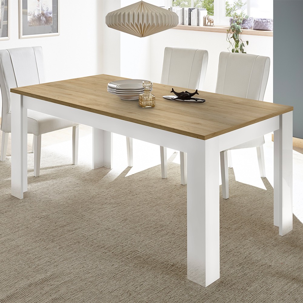 Tisch 180x90cm Küche Esszimmer Weiß Hochglanz Eiche Bellerose