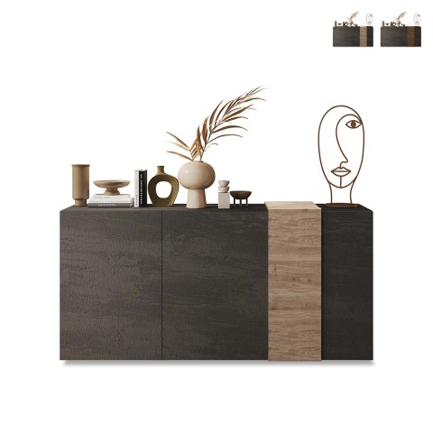 Moderne Anrichte Byron mit 3 Türen, 181x44x86cm, für Wohnzimmer und Küche Aktion