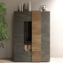 Moderne Vitrine für Wohnzimmer 2 Türen in Holzoptik, Grau, Adalia Sales
