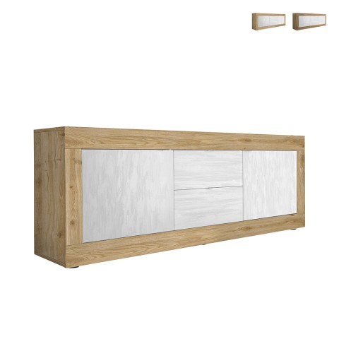 Mobiler TV-Ständer 210cm aus Holz mit 2 Türen und 2 Schubladen in Weiß Visio WB Aktion