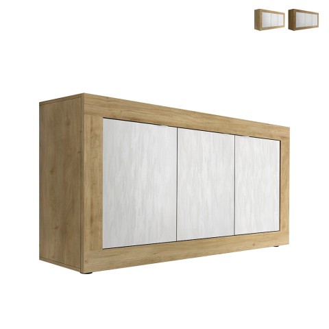 Küchenschrank Sideboard aus Holz 160x42cm 3 Türen weiß Modis WB Basic Aktion