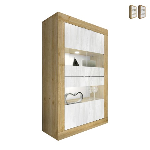Moderne Wohnzimmer-Vitrine, 4 Türen, weißes Holz, 102x43 cm, Tina WB Basic Aktion